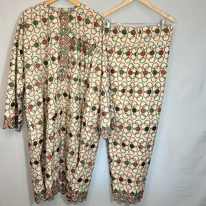 Men’s Traditional Ethic African 2 Piece Suit Set Lace Kaftan Shirt Pants Trouser